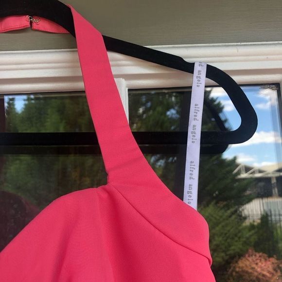 Alfred Angelo Pink Fuscia Halter Chiffon Ruffle Dress EUC, Size 12 - Picture 3 of 12